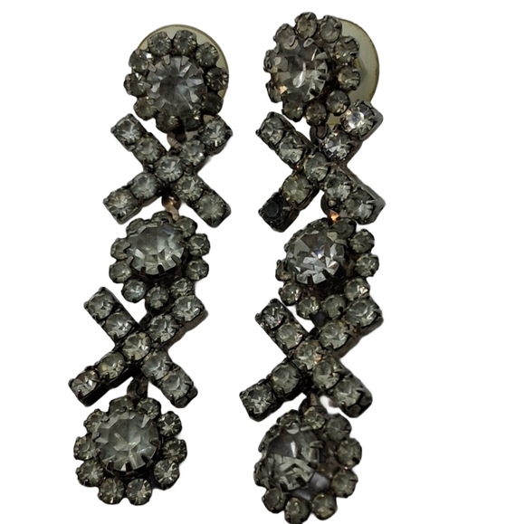 Glam Mid Century XOXO Rhinestone Drop Earrings - Picture 5 of 7